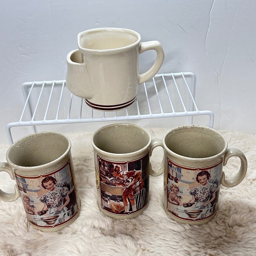 Vintage Watkins Almanac 1937‎ Mug Set Kitchen Scene Novelty Coffee Tea Cup